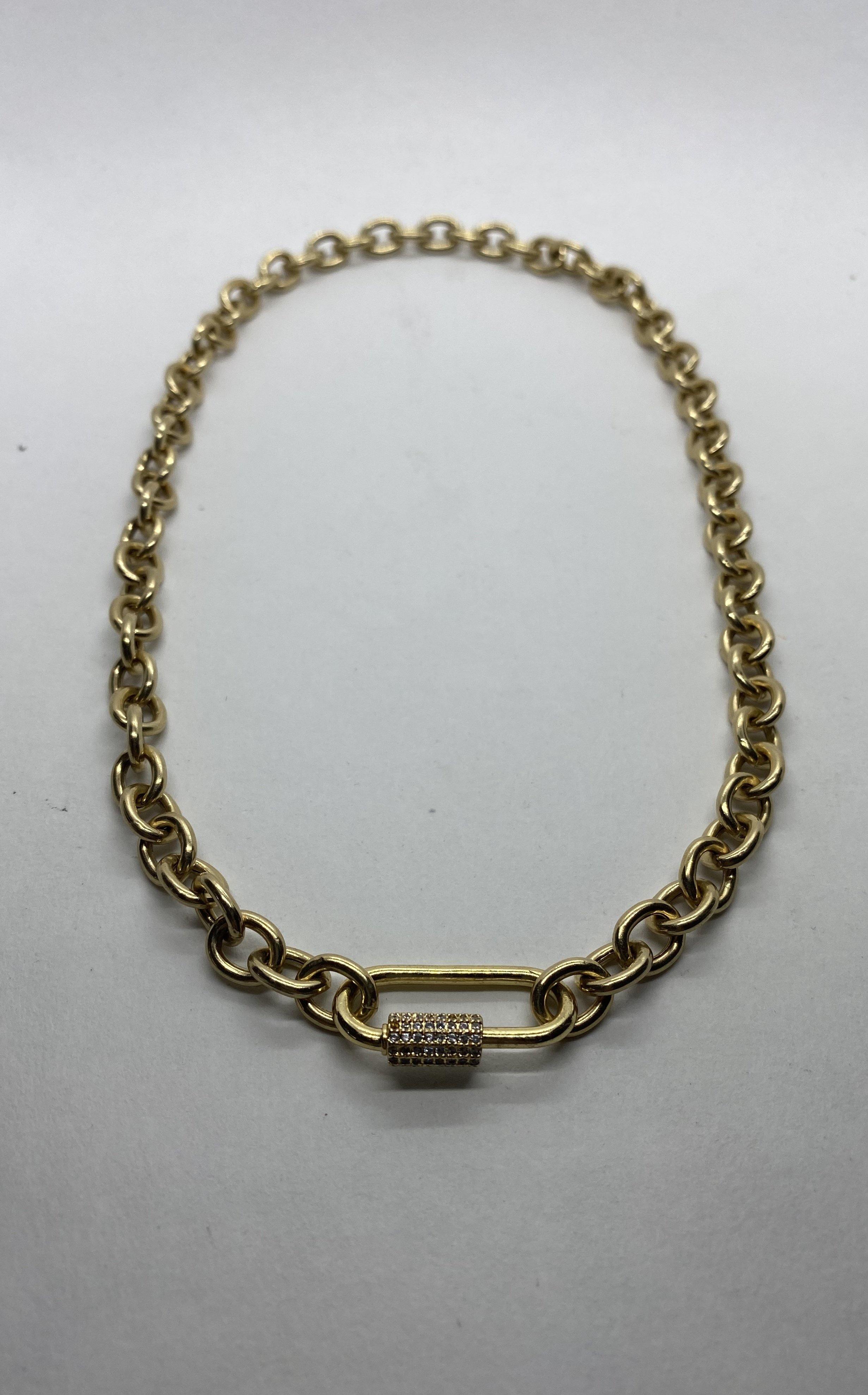 XXL ROUND LINK VERMEIL NECKLACE WITH CZ CARABINER