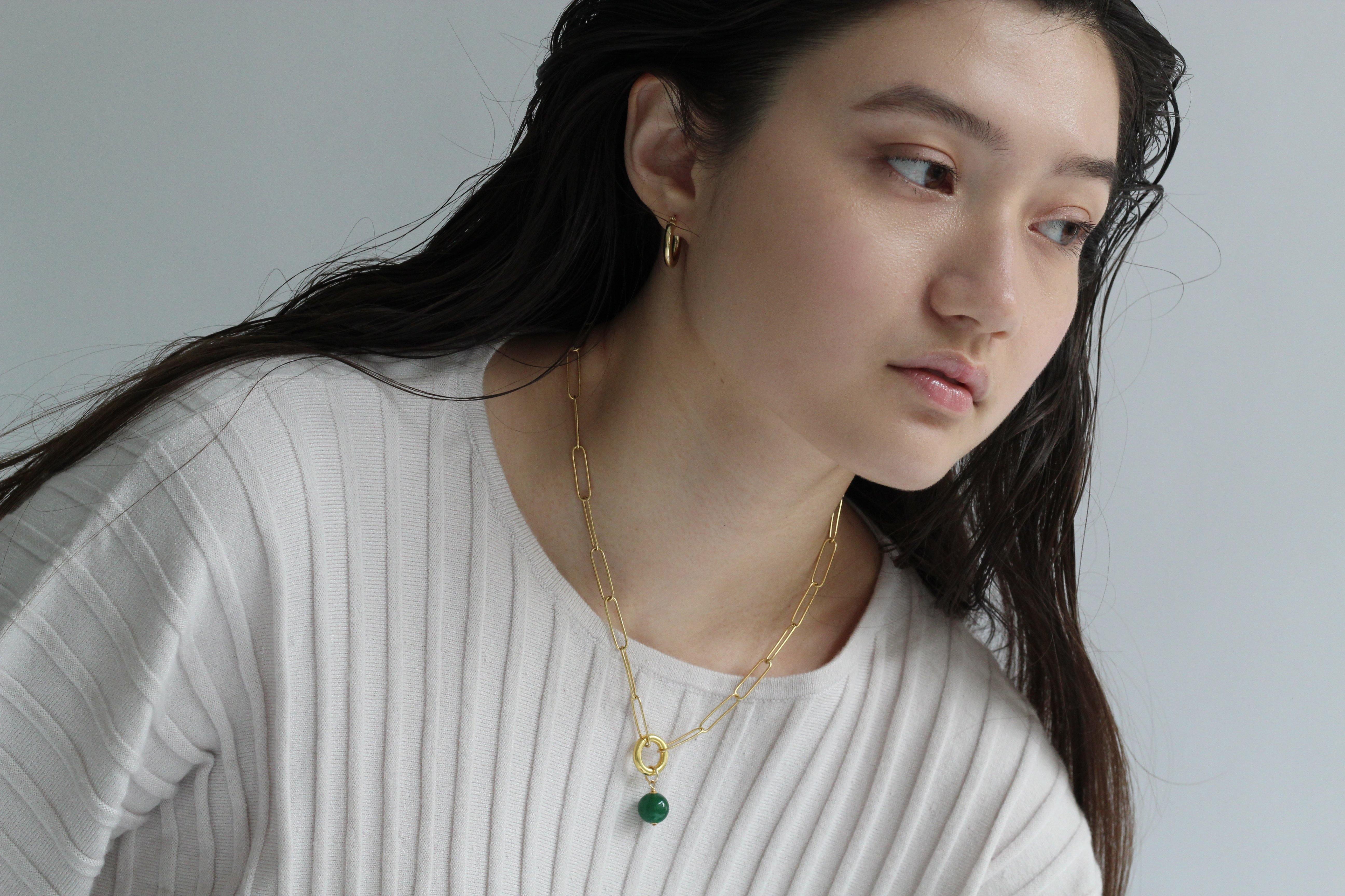 PAPER CLIP CHAIN WITH AGATE REMOVABLE PENDANT