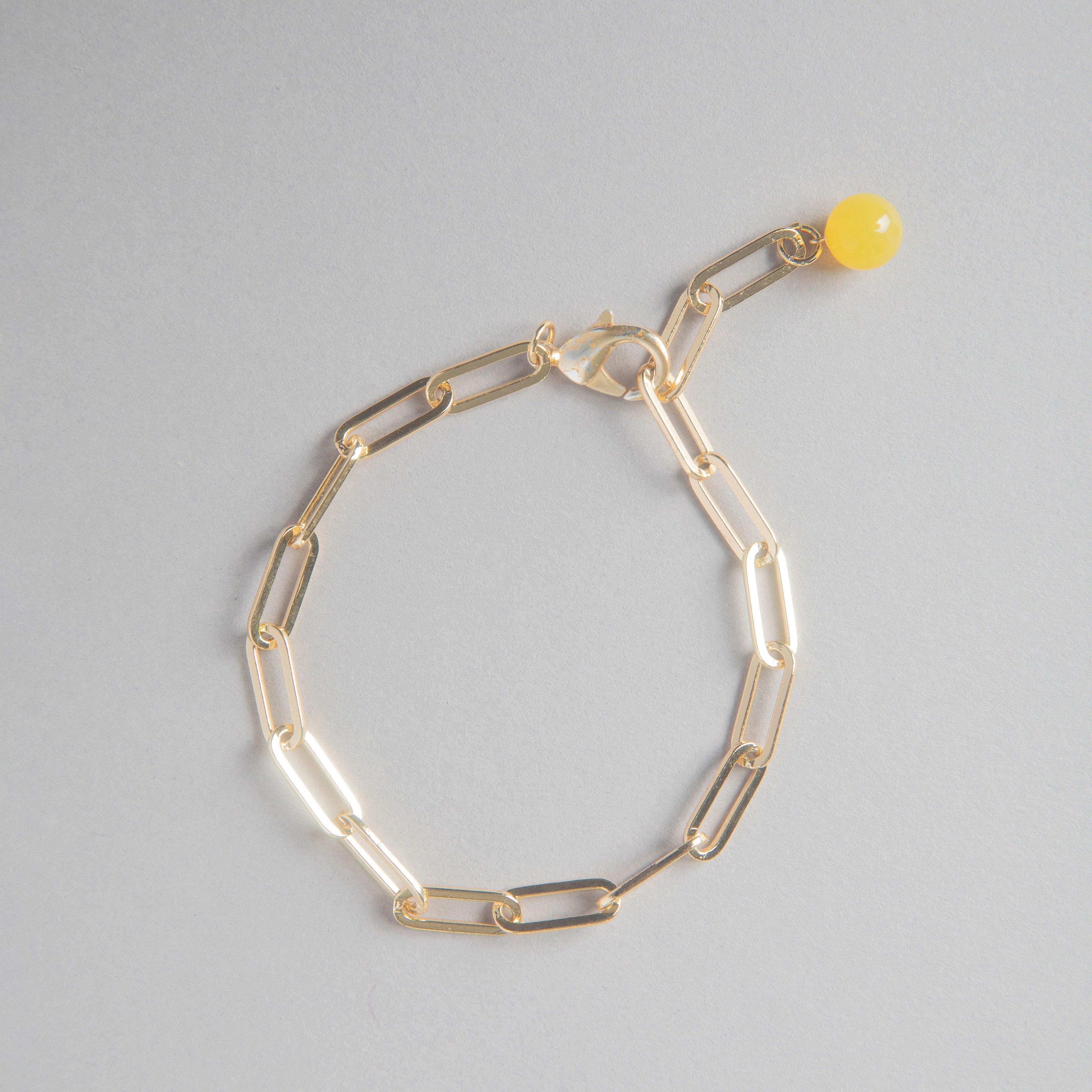 XL FLAT LINK PAPER CLIP BRACELET WITH AMBER STONE - bobbie carr